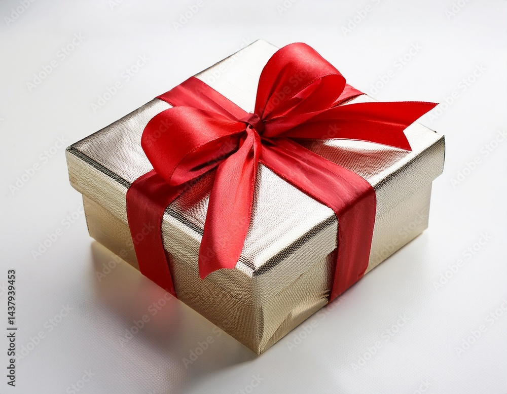 Fototapeta premium gift box with red ribbon and white background transparent