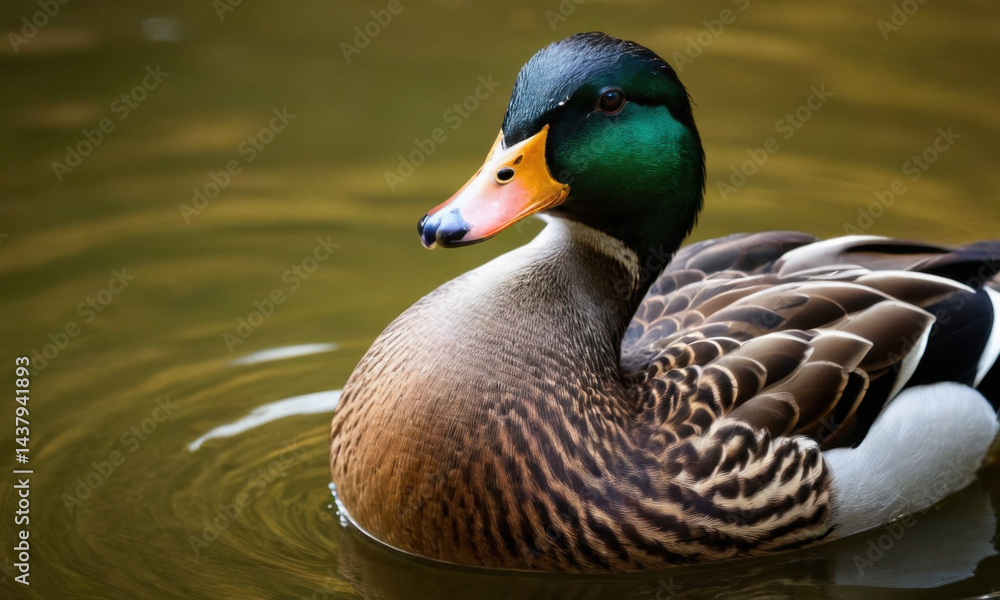 Fototapeta premium A duck gliding through calm water