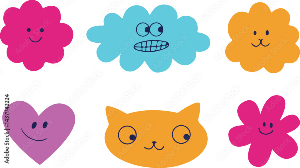 Outline linear illustration logo, modern art prints, hand drawn graphic elements for advertising, funny cartoon illustrations with smiling character and mascots, abstract stickers and line icons style Outline linear illustration logo, modern art prints, hand drawn graphic elements for advertising, funny cartoon illustrations with smiling character and mascots, abstract stickers and line icons style