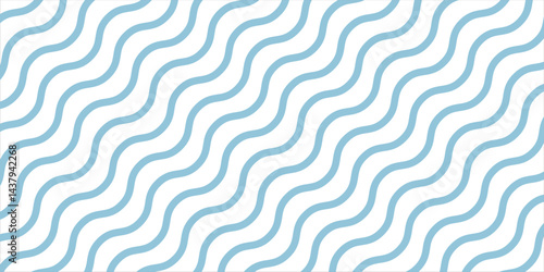 Blue and beige diagonal wavy lines seamless pattern. Simple vector abstract liquid stripes background. Funky groovy texture with diagonal waves, fluid shapes, flow. Stylish repeated decorative design