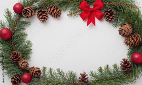 Wallpaper Mural A festive Christmas decoration featuring a wreath made of pinecones and adorned with red balls Torontodigital.ca