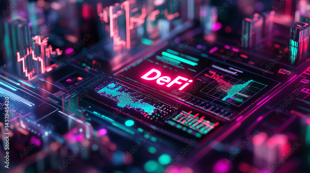 Fototapeta premium DeFi blockchain protocol. Cryptocurrency transparency. DeFi protocol dashboard featuring liquidity pool charts and analytics.