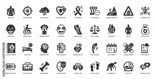 chronic pain and invisible illnesses icon set