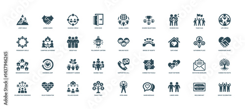 collection community-themed icons healing building trust connection belonging within group, Kindness Compassion Care Empathy