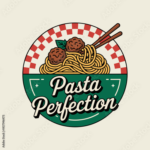 Pasta Perfection Vintage Spaghetti and Meatballs Badge
