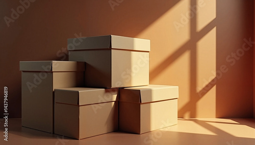 Obraz na płótnie ComfyUI Packaging Boxes for Black Friday Against Warm Background w salonie