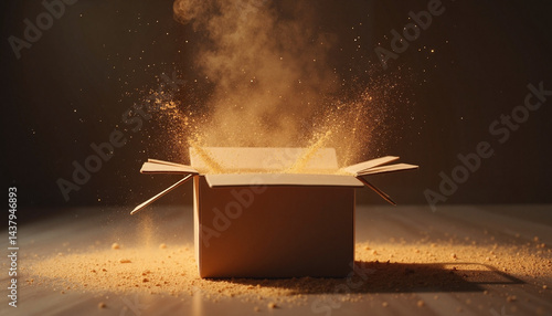 Obraz na płótnie Product Packaging Box Exploding with Dust for Black Friday w salonie