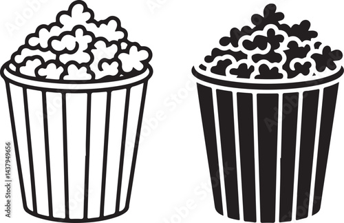 Two Styles of Popcorn in Striped Buckets Illustration