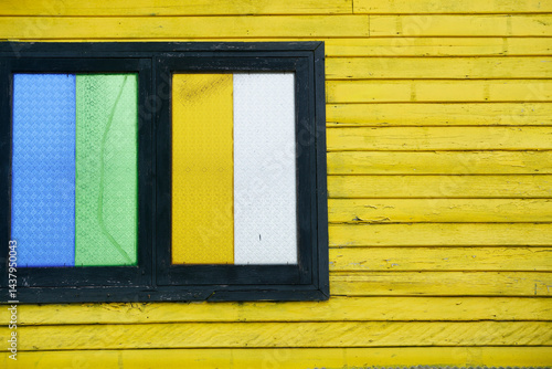Wallpaper Mural Colorful Window against Bright Yellow Wall with Textured Surface Torontodigital.ca