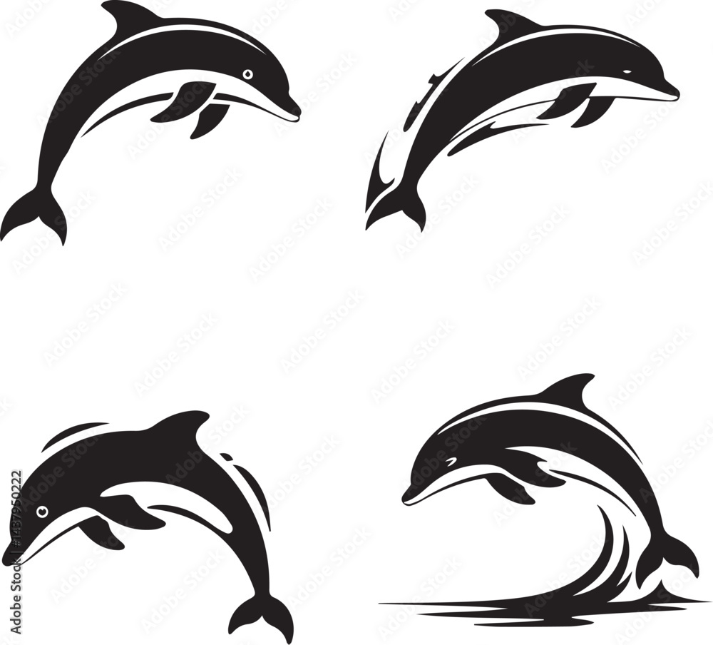 Naklejka premium Playful Dolphin Set Vector Illustration
