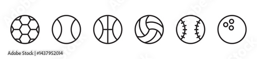 soccer, basketball, tennis, and bowling sport ball icon collection. beach volleyball game play ball icon set.