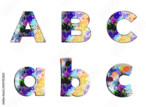 Flower Floral pattern style vintage A, B, C  Alphabet letter text typography font design