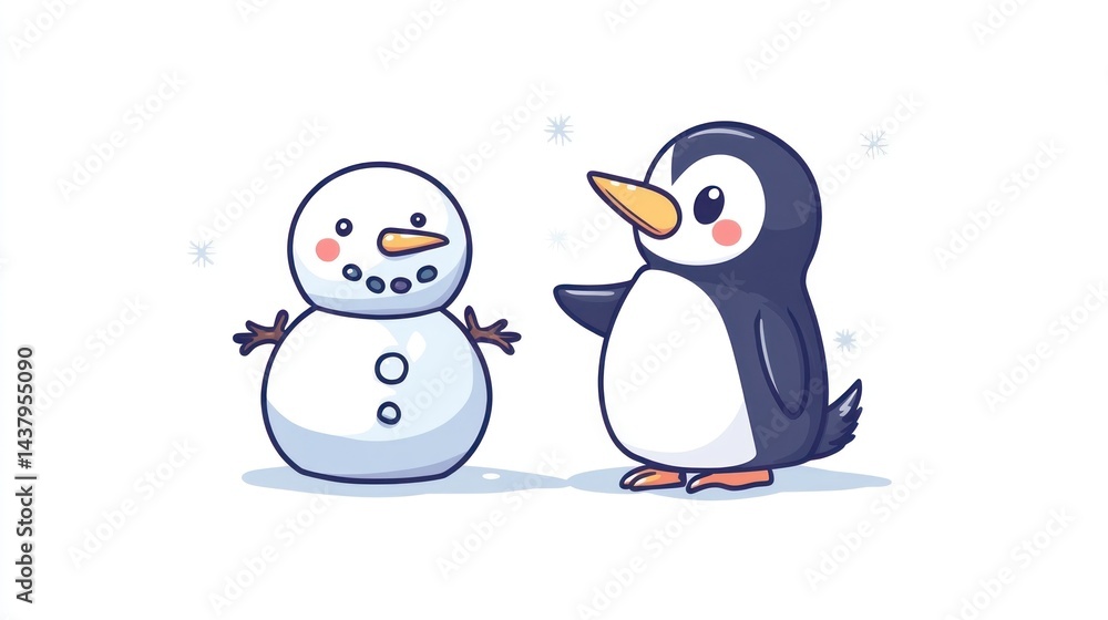 Cute snowman and penguin illustration Cute snowman and penguin illustration