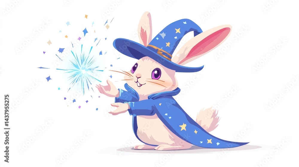 Obraz premium Cute rabbit magician, performing a magic trick