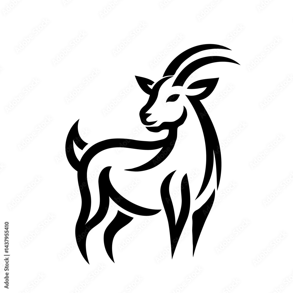 Fototapeta premium Black Goat Silhouette in Stylized Design 