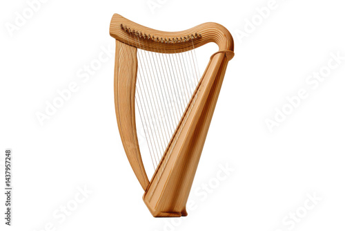 Ornate, light harp isolated on transparent PNG background