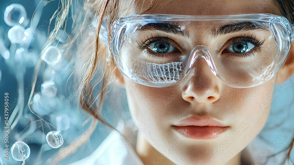 A scientist with protective eyewear. Exploring science or laboratory work. Perfect for science articles educational material or promotional content related to technology and research. A scientist with protective eyewear. Exploring science or laboratory work. Perfect for science articles educational material or promotional content related to technology and research.