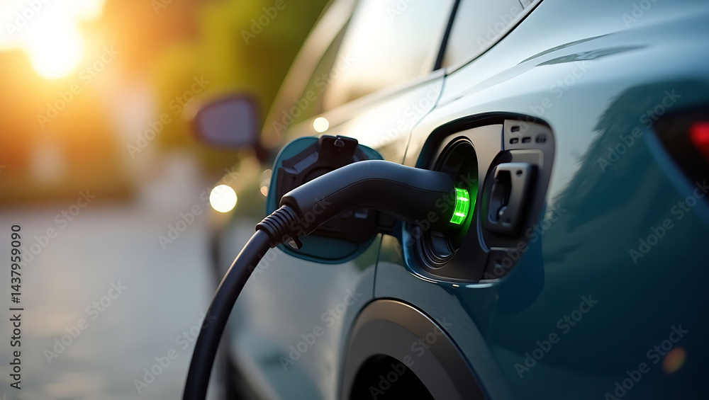 Electric Vehicle Charging at Sunset Electric Vehicle Charging at Sunset