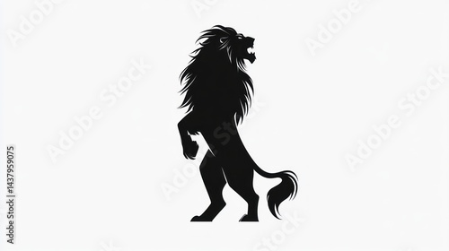Majestic lion silhouette, roaring, white background, heraldic design, ideal for logos