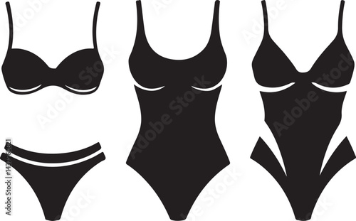 Three Different Styles of Womens Swimsuit Icons
