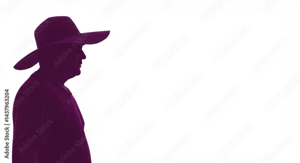 Man in a Hat Silhouette Contemplating Against a Simple Background Man in a Hat Silhouette Contemplating Against a Simple Background