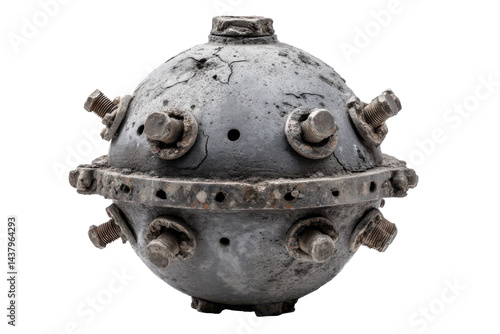 Spherical sea mine, aged isolated on transparent PNG background