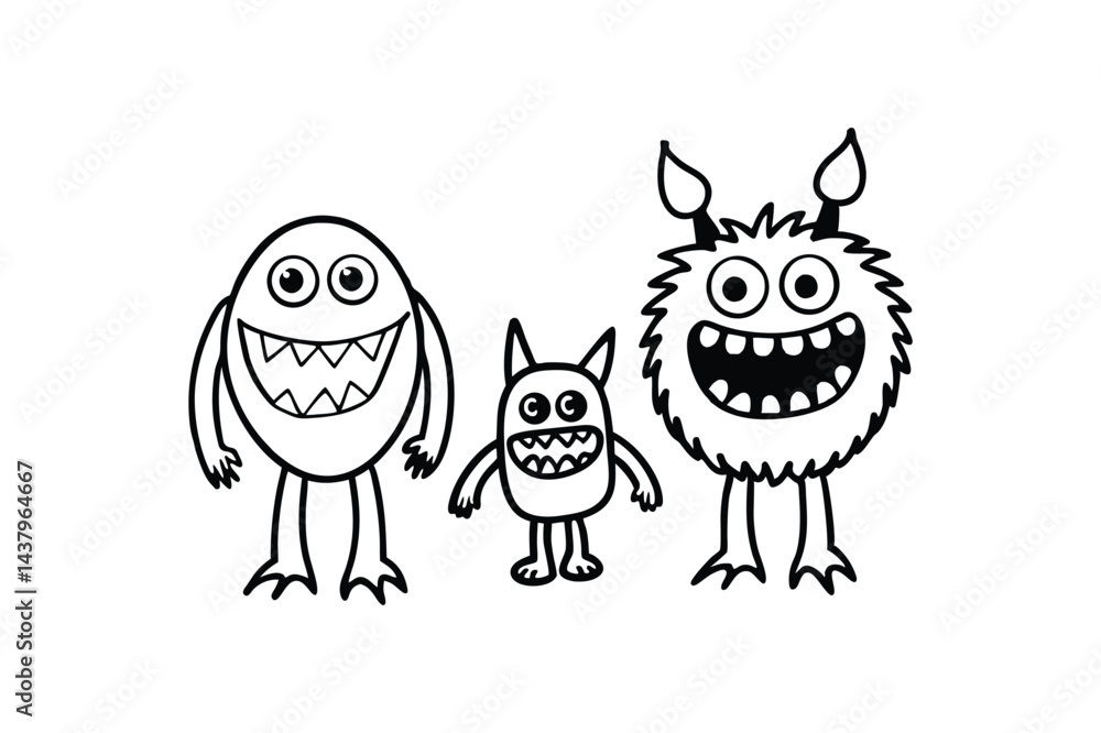 Fototapeta premium Friendly Monsters with Silly Teeth and Colorful Fur
