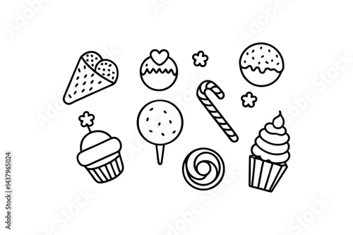 Sweet Treats Doodles with Ice Cream Donuts and Candy Lollipops