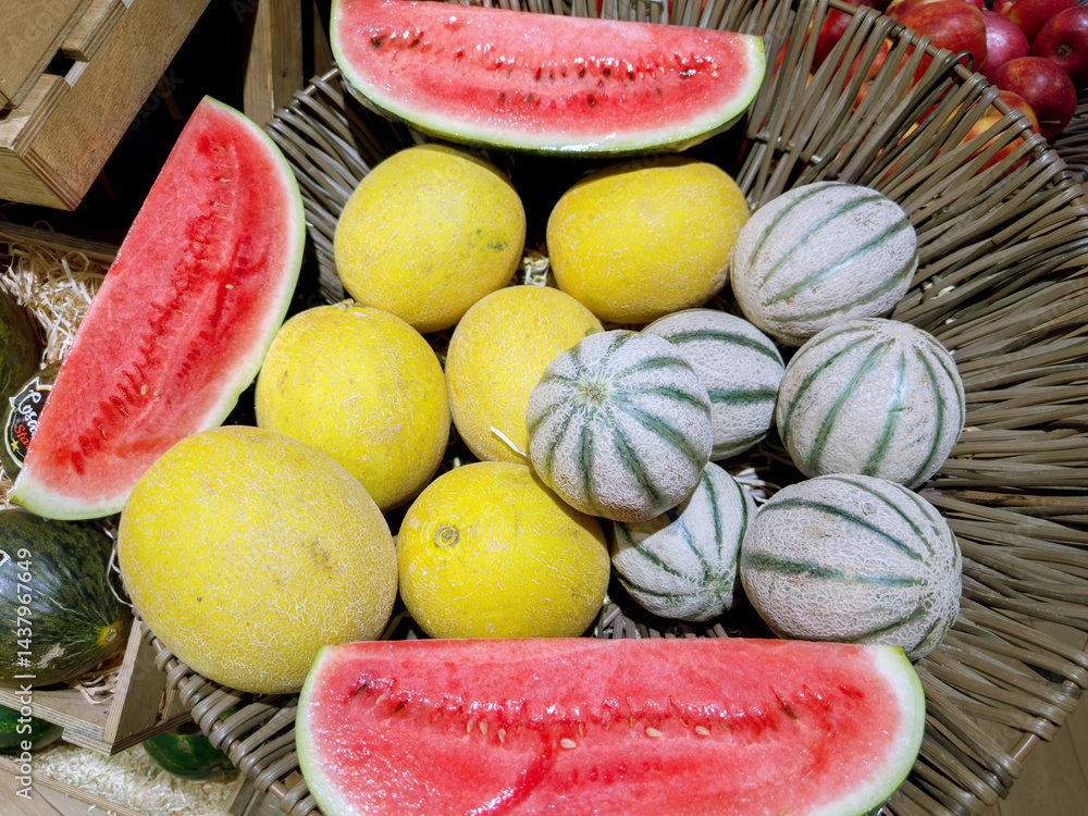 buying watermelon, melon at the market