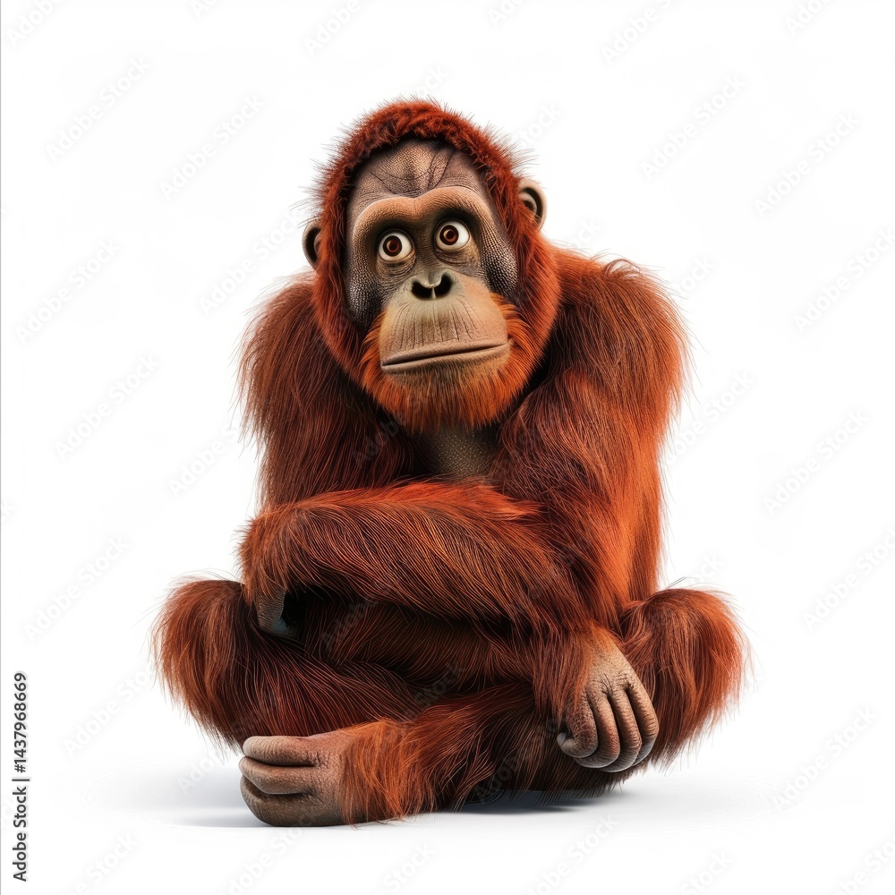 Digital illustration of a pensive Bornean orangutan. Digital illustration of a pensive Bornean orangutan.