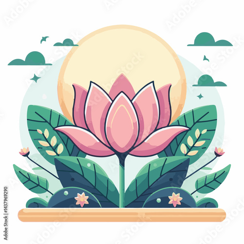 lotus, flower, beauty, vector, nature, floral, blossom, leaf, illustration, icon, plant, natural, meditation, bloom, petal, design, spa, isolated, art, flora, background, decoration, lily, pink, zen, 