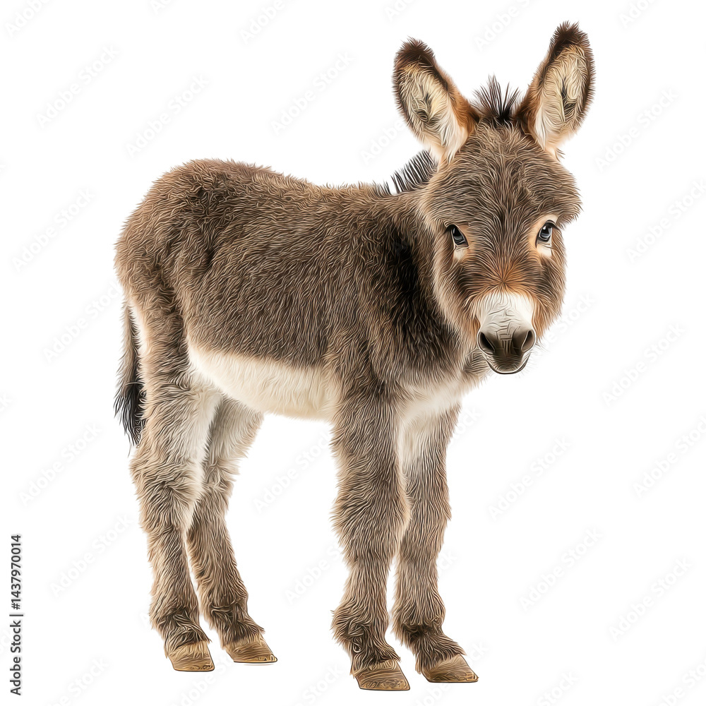 Fototapeta premium Adorable young donkey isolated on transparent PNG background