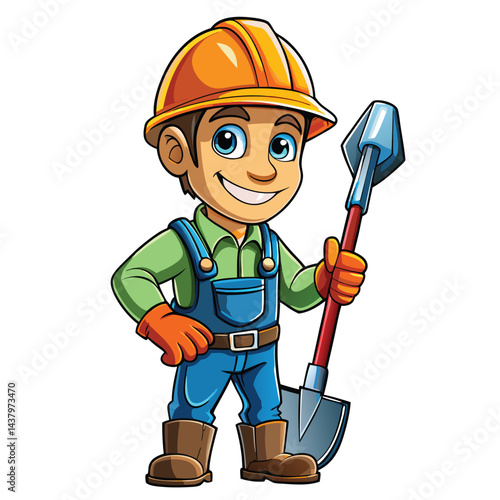 Cartoon Construction Worker with Shovel