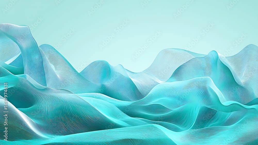 Obraz premium Teal Fabric Waves Abstract Background.