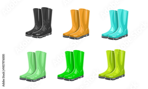 Set of Colorful Rain Boots Displayed in Various Bright Shades