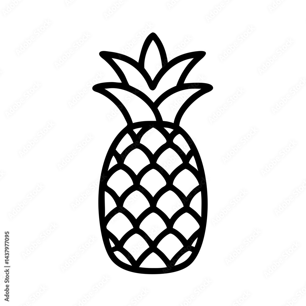 Minimalist Pineapple Outline Icon - Simple Black and White Fruit Design Minimalist Pineapple Outline Icon - Simple Black and White Fruit Design