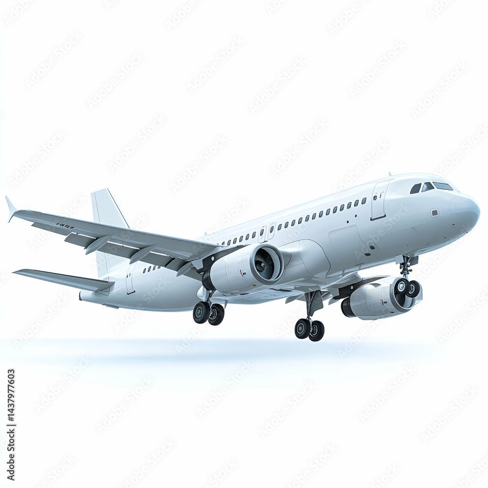 Obraz premium Airplane in flight against white background