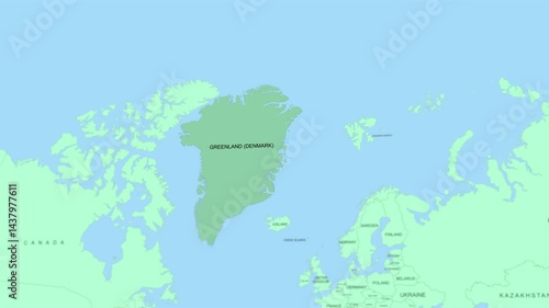  Greenland on world map animated, slow movement, 4K.
