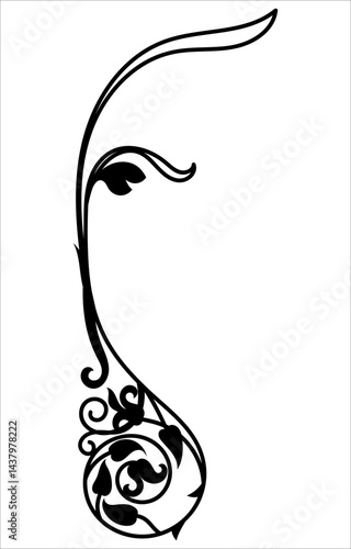 Vintage corner decorative lines, abstract pattern of rolled branches decorated with flowers