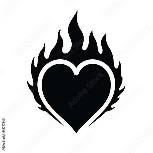 Heart icon surrounded by flames, symbolizing passion and spirit
