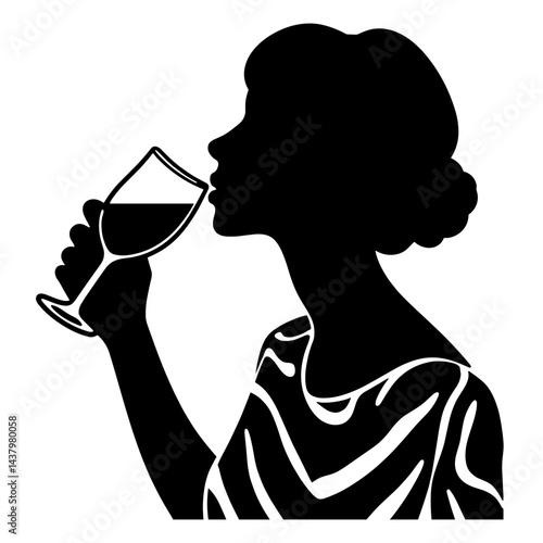Silhouette of woman savoring drink with elegance, mindful indulgence