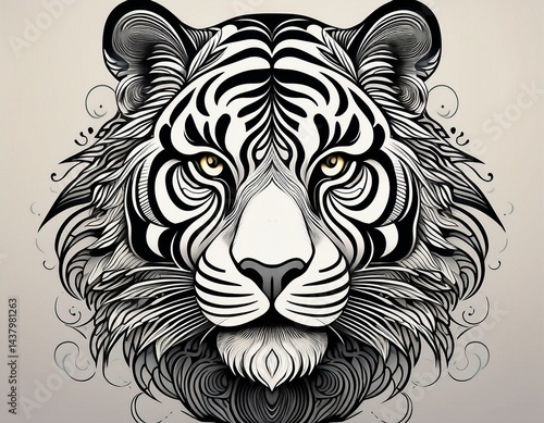 Wallpaper Mural minimalist black and white tiger face illustration with bold tribal lines a tiger head isolated on light background tiger and background on separate layers Torontodigital.ca