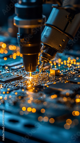 Robotic soldering of circuit board in a factory photo