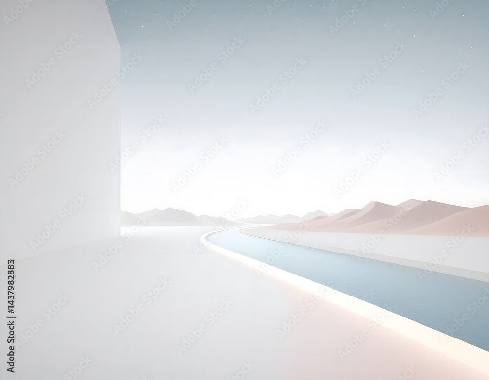 Fototapeta premium Minimalist Desert Landscape with White Architecture