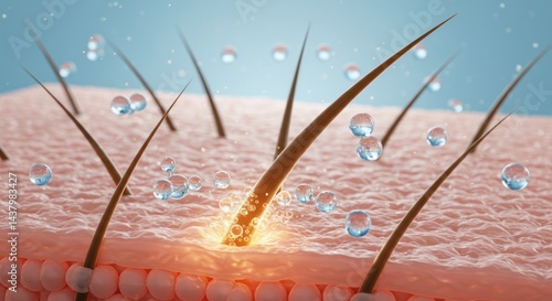 Fototapeta Naklejka Na Ścianę i Meble -  Microscopic View of Hydrated Hair and Skin