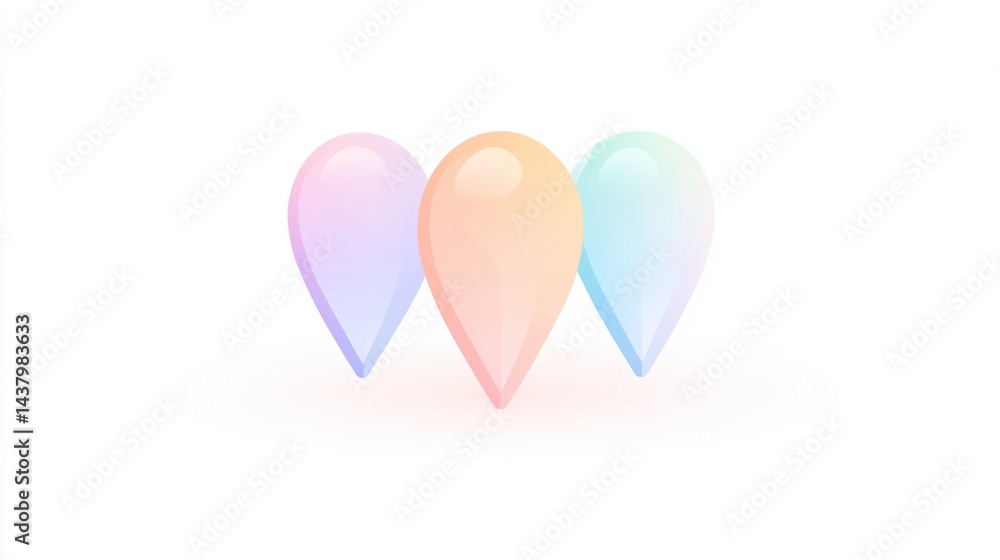 Pastel location markers, white background, app design Pastel location markers, white background, app design