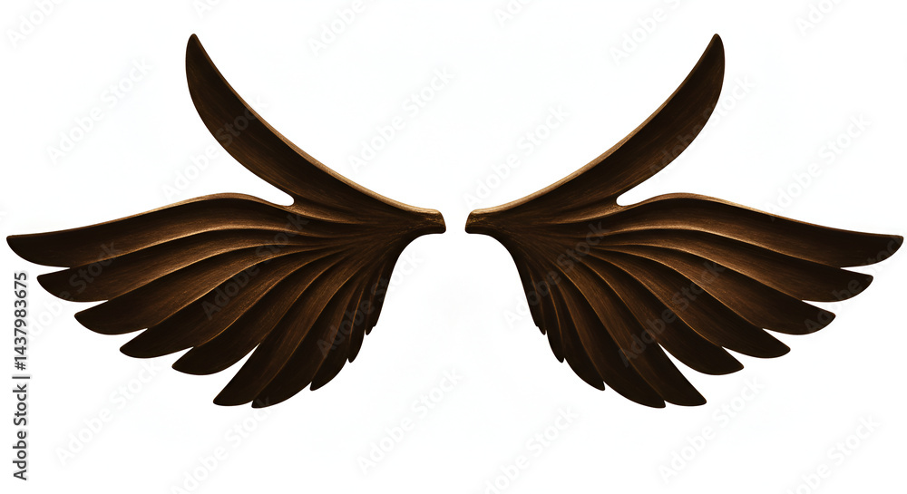 Naklejka premium Ornamental Wings Carved with Intricate Details Set Against a Clean Backdrop