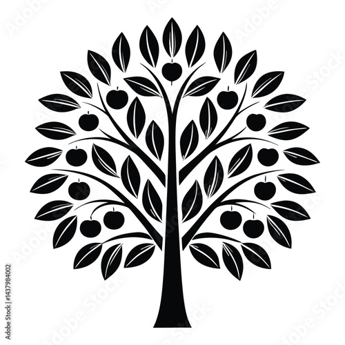 Black and White Stylized Fruit Tree Illustration