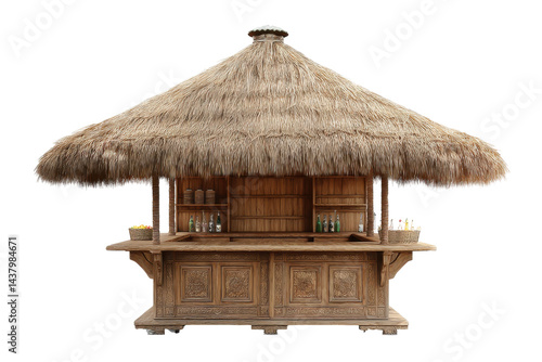 Thatched roofed kiosk (1) isolated on transparent PNG background