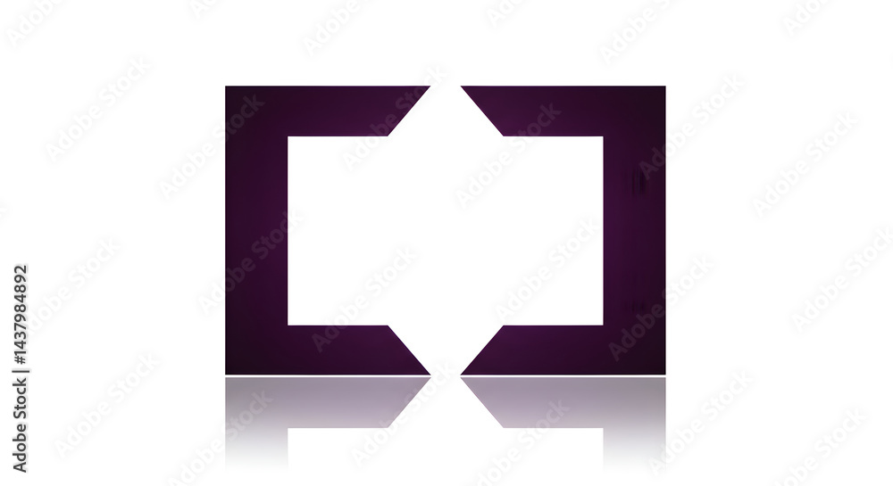 Elegant Geometric Shape In Deep Purple With Reflection On White Background Elegant Geometric Shape In Deep Purple With Reflection On White Background